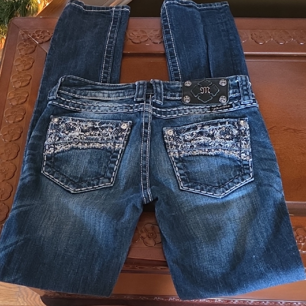 Miss Me Dark Blue Skinny Jeans with Embellished Pockets